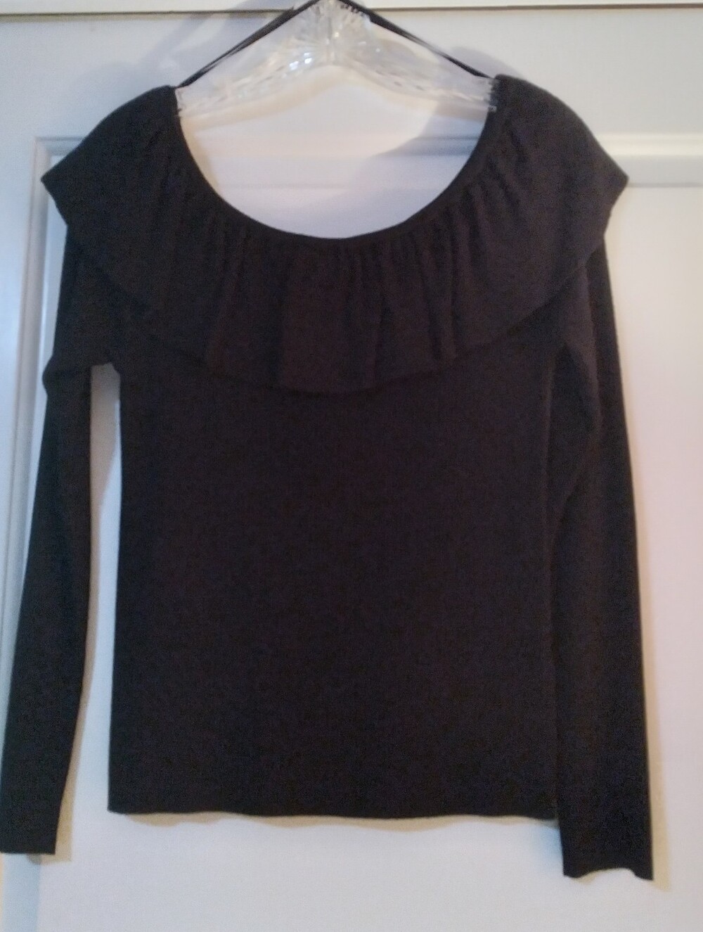 Miss Selfridge Uk Black Ruffle Neck Long Sleeve Top